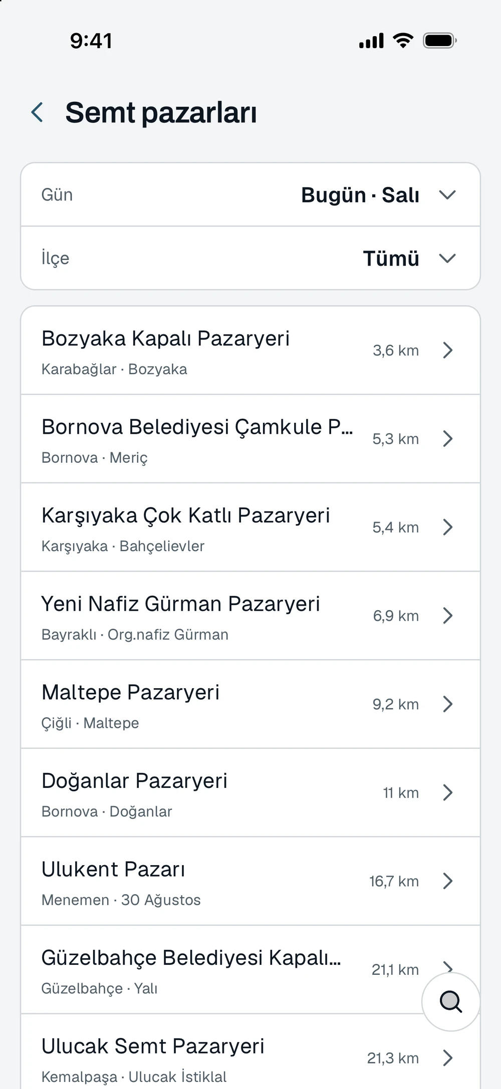 Semt pazarları: bugün kurulan pazarlar, ilçe süzgeci ve uzaklık